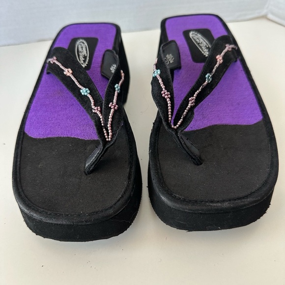 Vintage 90s Y2K Lower East Side beaded thong Flip Flop Chunky Platform Sandals - Picture 4 of 9